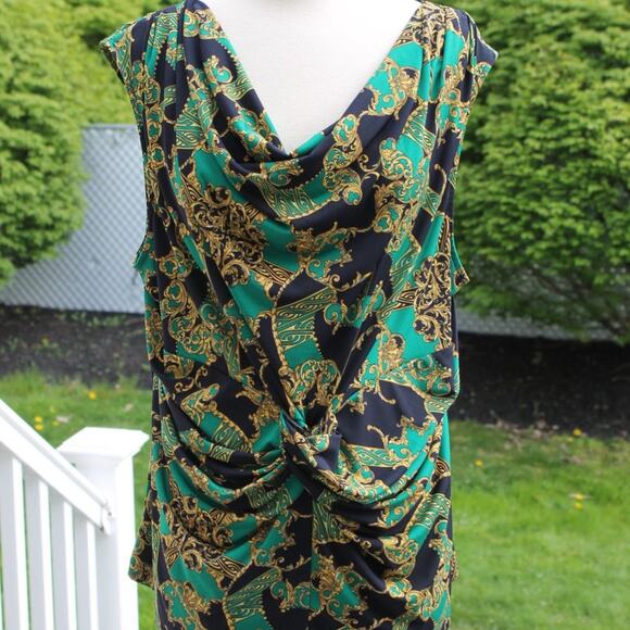 Ellen Tracy Women's Tank Top Cowl Neck Rococo Scroll Twist Front - Picture 7 of 14